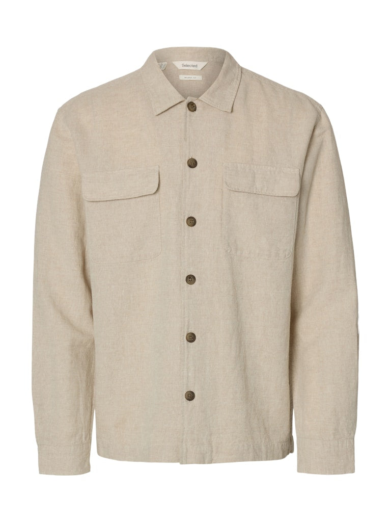 Selected miesten paitatakki SLHLEROY Linen Blend Overshirt, Pure Cashmere
