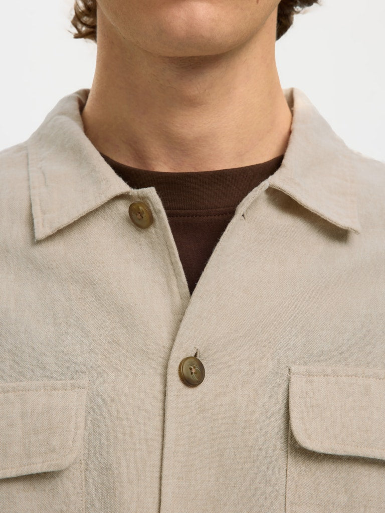 Selected miesten paitatakki SLHLEROY Linen Blend Overshirt, Pure Cashmere