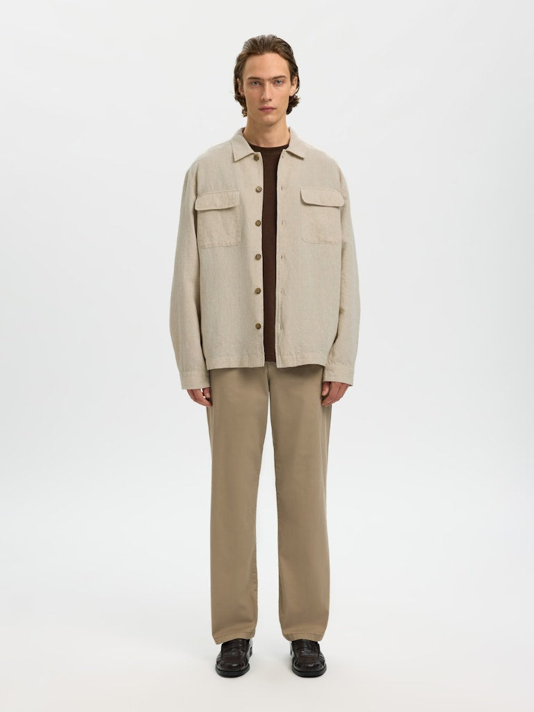 Selected miesten paitatakki SLHLEROY Linen Blend Overshirt, Pure Cashmere