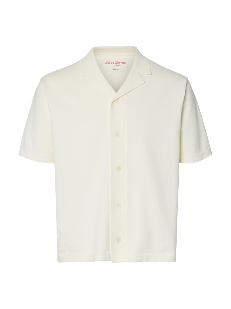 Selected miesten kauluspaita SLHAmour Intarsia Relaxed Polo Cardigan, Egret Artwork