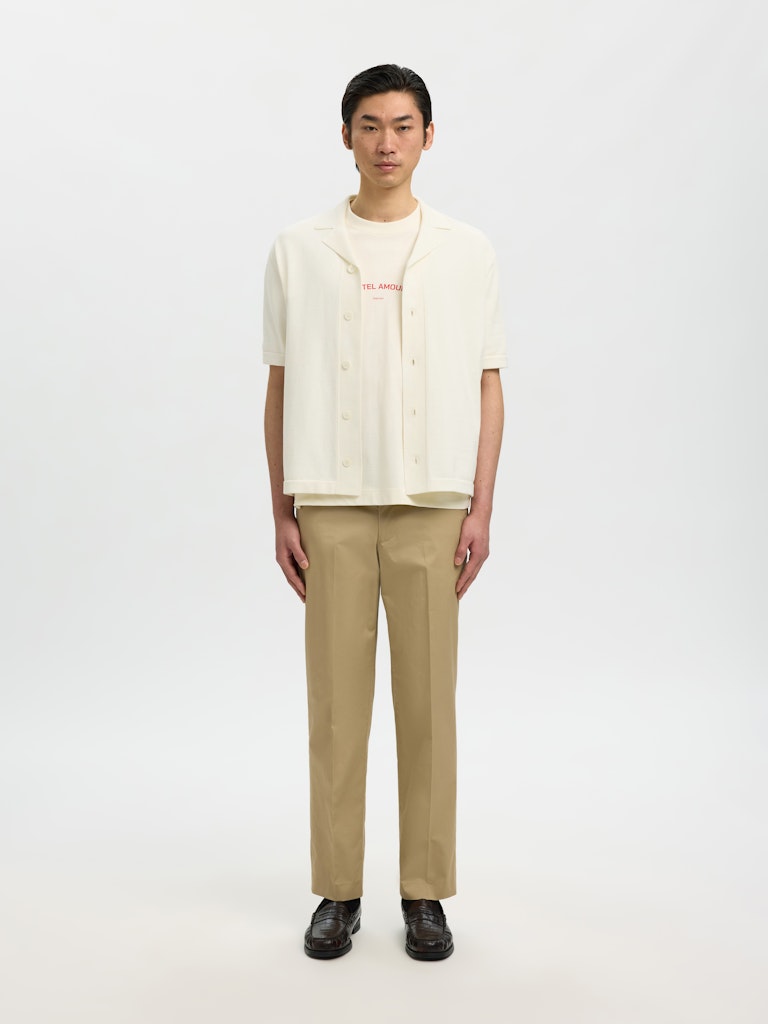 Selected miesten kauluspaita SLHAmour Intarsia Relaxed Polo Cardigan, Egret Artwork