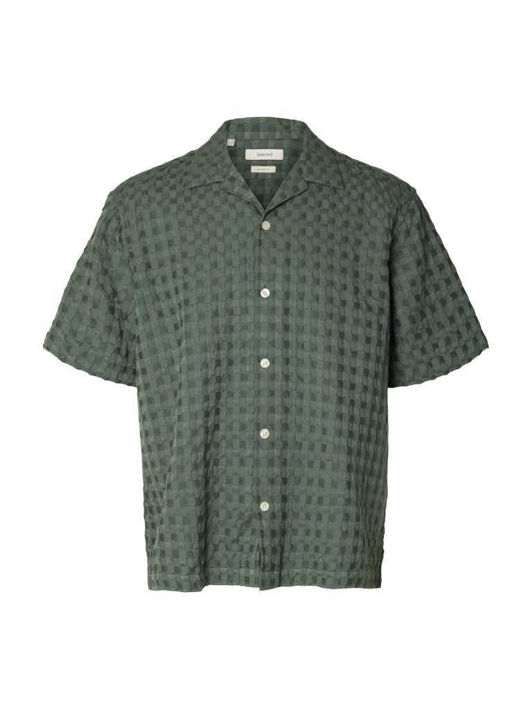 Selected miesten kauluspaita SLHRLXMonty Textyre SS Shirt, Balsam Green Texture