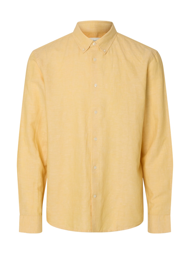 Selected miesten kauluspaita SlhRegClay Linenblend, Ochre w. White