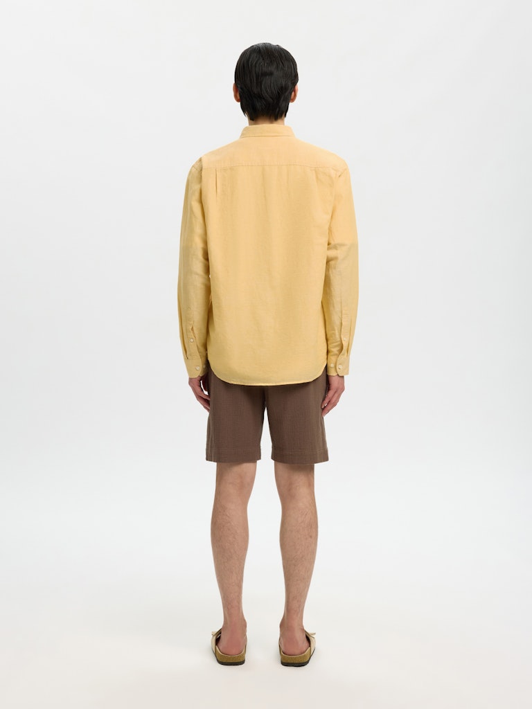 Selected miesten kauluspaita SlhRegClay Linenblend, Ochre w. White
