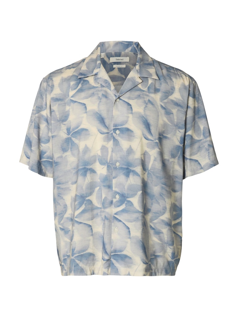Selected miesten kauluspaita SLHRLXAir Mix Print SS Shirt, Blue Mirage Leaves