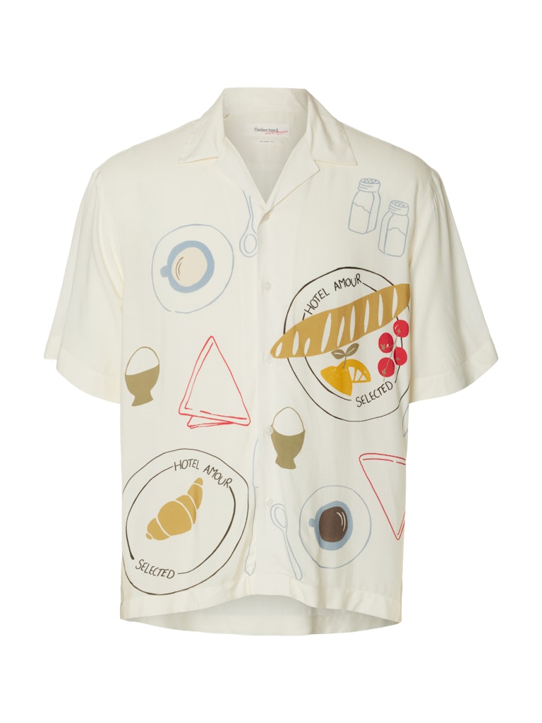 Selected miesten kauluspaita SlhRlxHotel Amour Print, Egret Placement