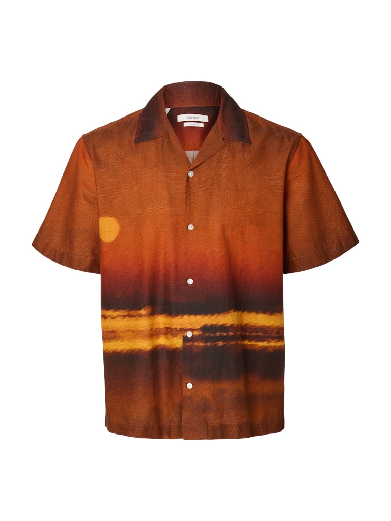 Selected miesten lyhythihainen kauluspaita Relaxed Fit Long Sleeved Shirt, Cherry Mahogany