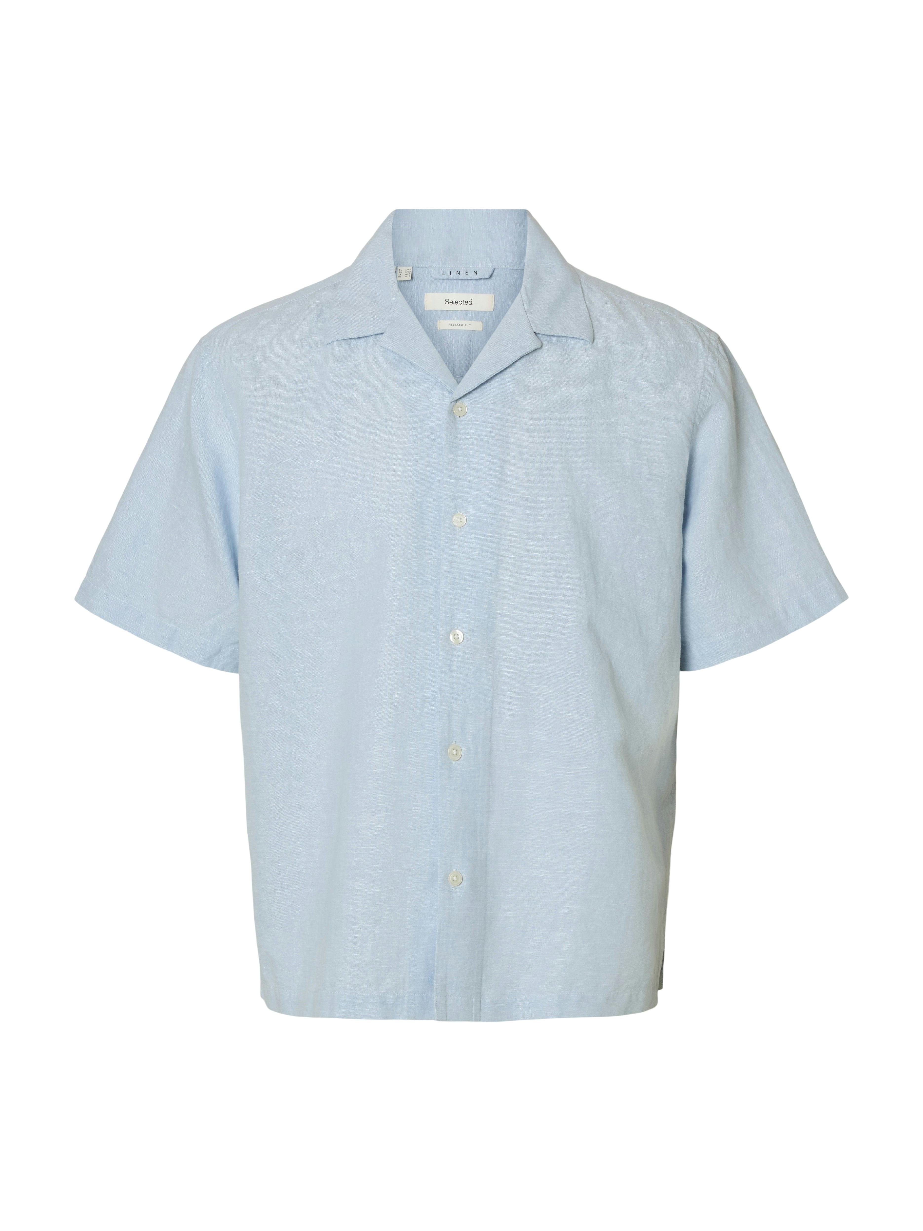 Selected miesten kauluspaita SlhRegClay Linenblend SS Shirt, Dusty Blue Mixed w.