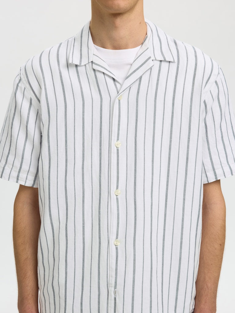 Selected miesten kauluspaita Resort Linen Blend SS Shirt K, Bright White Balsam Green
