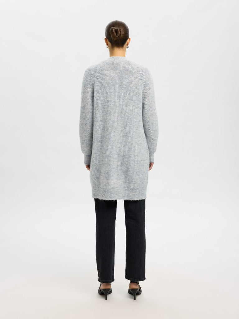 Selected Femme naisten neuletakki Lulu New Ls Knit Long Cardigan, Light Grey Melange, vaaleanharmaa melange, pitkä avoin leikkaus ja pitkät hihat pehmeästä neuloksesta