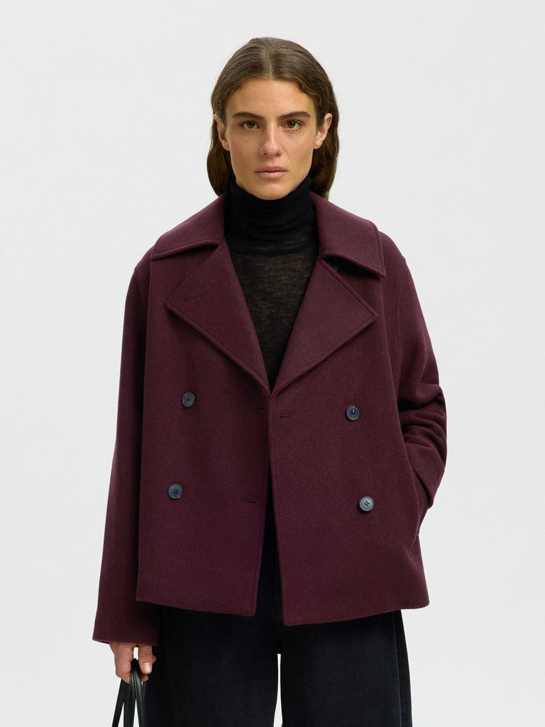 Selected Femme naisten villakangastakki Zia-Alma Wool Blend Jacket, Tawny Port Melange