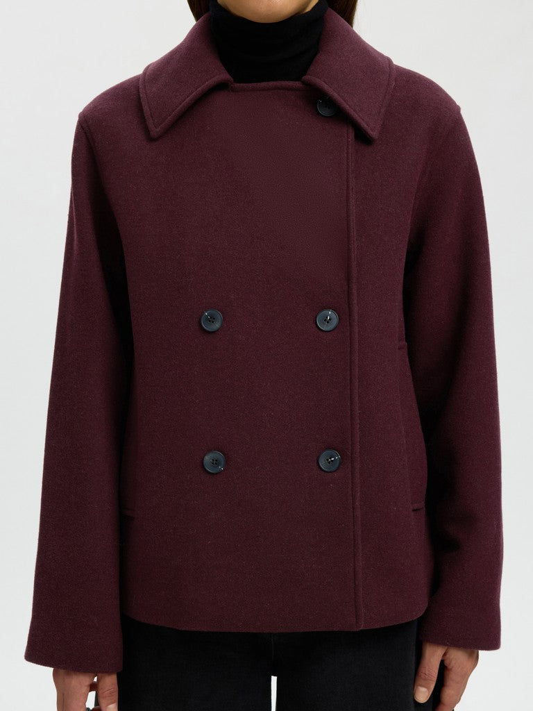 Selected Femme naisten villakangastakki Zia-Alma Wool Blend Jacket, Tawny Port Melange