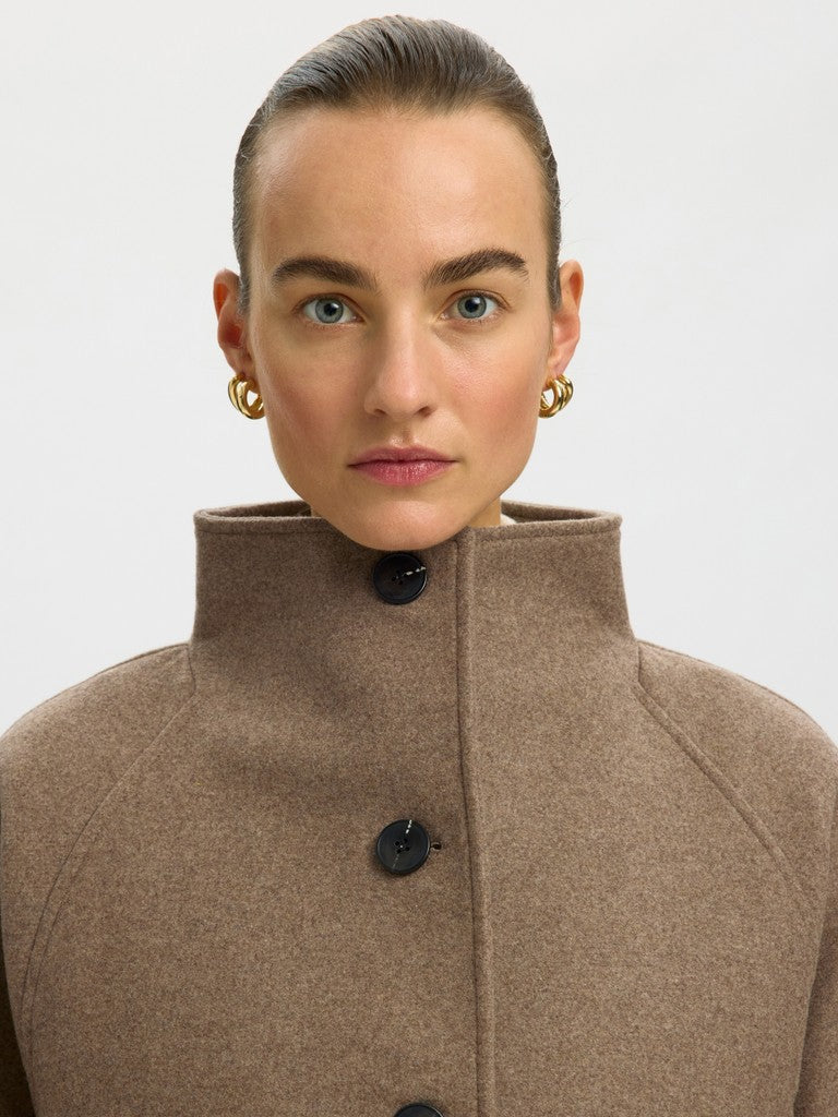 Selected Femme naisten villakangastakki Zia-Vinni Wool Blend Coat, Fallen Rock Melange