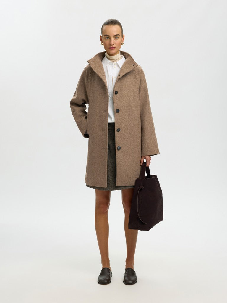 Selected Femme naisten villakangastakki Zia-Vinni Wool Blend Coat, Fallen Rock Melange