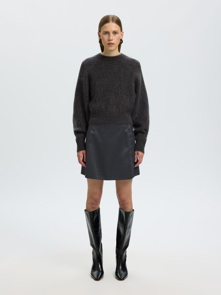Selected Femme naisten neulepusero Mira Knit Short O-Neck, Asphalt