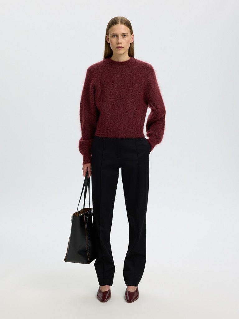 Selected Femme naisten neulepusero Mira Knit Short O-Neck, Tawny Port