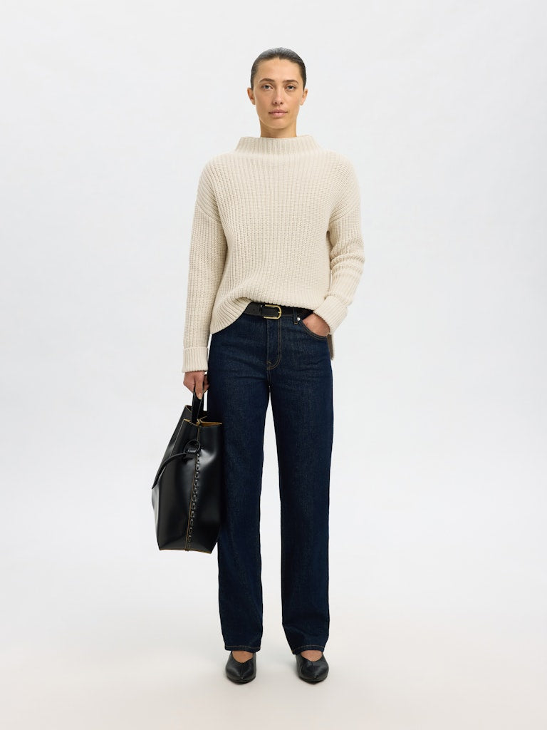 Selected Femme naisten neulepusero SLFSELMA SUS LS KNIT PULLOVER NOOS, Birch