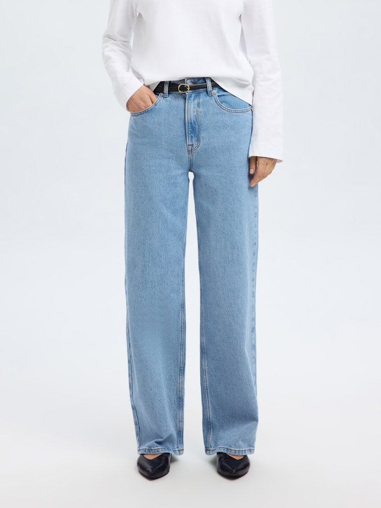 Selected Femme naisten farkut, SLFALICE HW WIDE LONG LIG BLU JEANS  Indigo