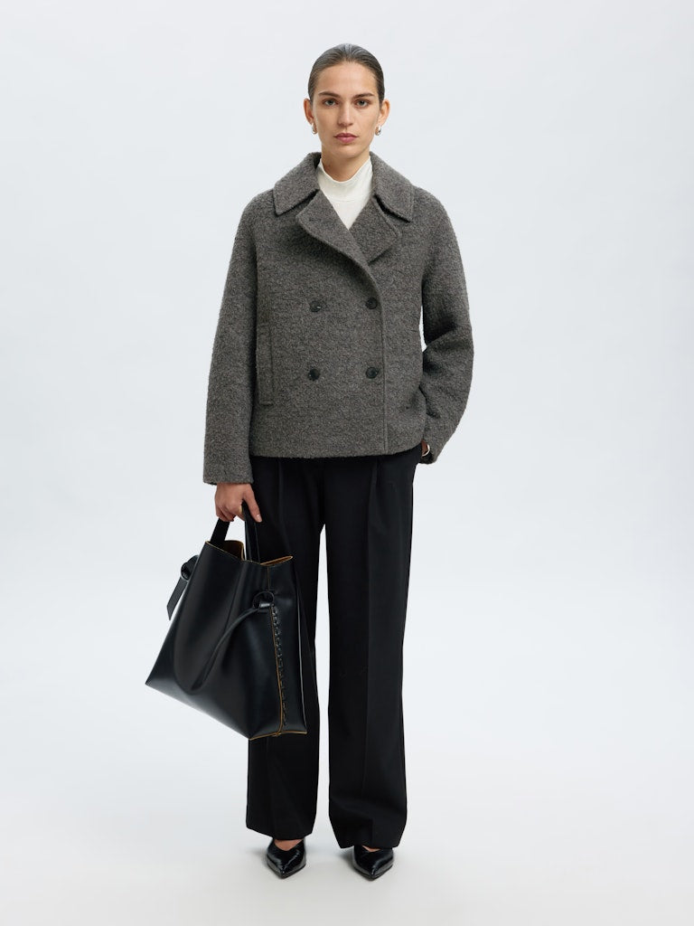 Selected Femme naisten villakangastakki Alma Boucle Wool Blend Jacket, Medium Grey Melange