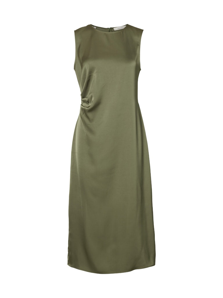 Selected Femme naisten mekko SLFChloe Slim SL O-Neck Midi Dress NOOS, Deep Lichen Green