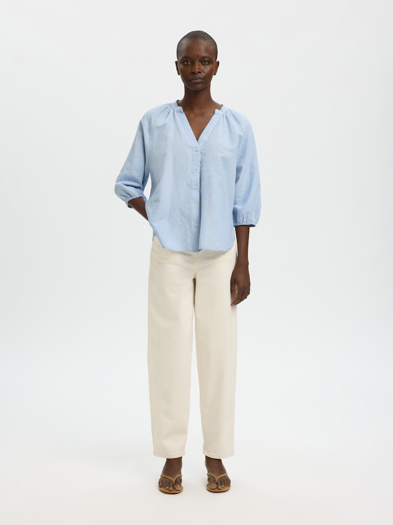 Selected Femme naisten pusero SLFCleo-Alberta Linen Blend Shirt, vaaleansininen