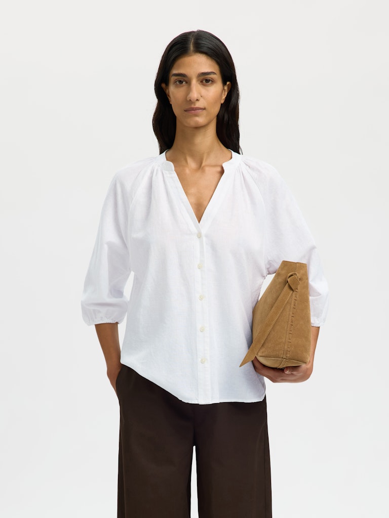 Selected Femme naisten pusero SLFCleo-Alberta Linen Blend Shirt, valkoinen