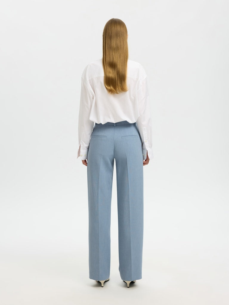 Selected Femme naisten housut Slfrita MW Wide Pant Mel, Dusty Blue Melange