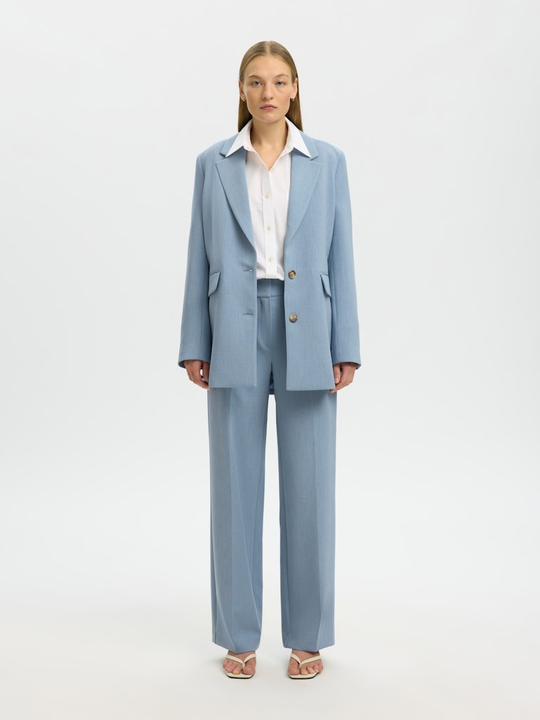 Selected Femme naisten housut Slfrita MW Wide Pant Mel, Dusty Blue Melange