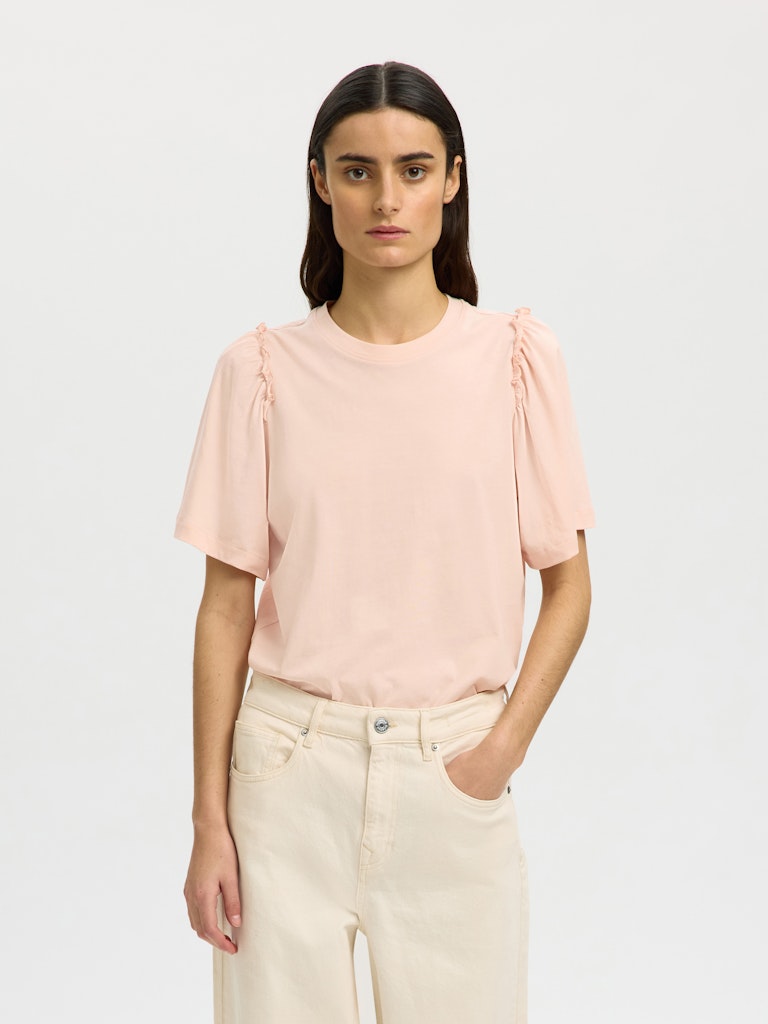 Selected Femme naisten t-paita SLFPENELOPE 2/4 Ruffle Tee, Pale Dogwood