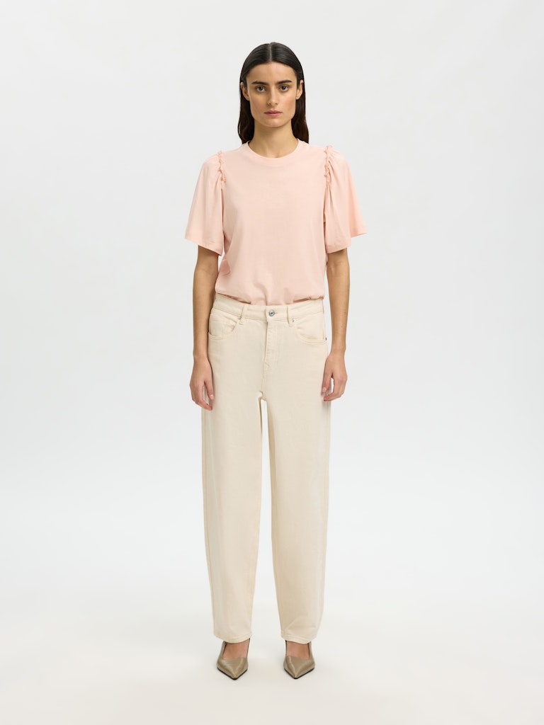 Selected Femme naisten t-paita SLFPENELOPE 2/4 Ruffle Tee, Pale Dogwood