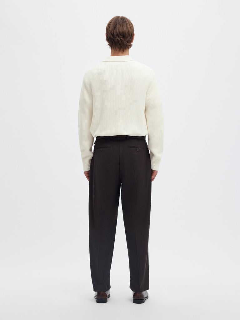 Selected Men miesten neulepusero Pim Ls Knit Polo Camp, Egret
