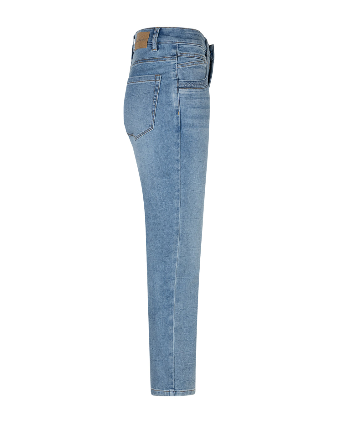 Red Button naisten farkut Sissy&Embroid Mid Stone Used, sininen, slim fit -leikkaus, joustava vaalea denim, kevyesti kulutettu pesu ja brodeeratut yksityiskohdat