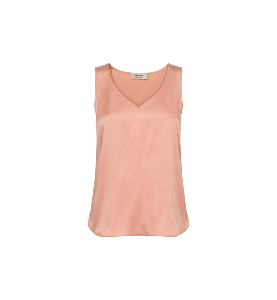 Mos Mosh naisten toppi Astrid V-Neck Silk Tank Top, vaaleanpunainen