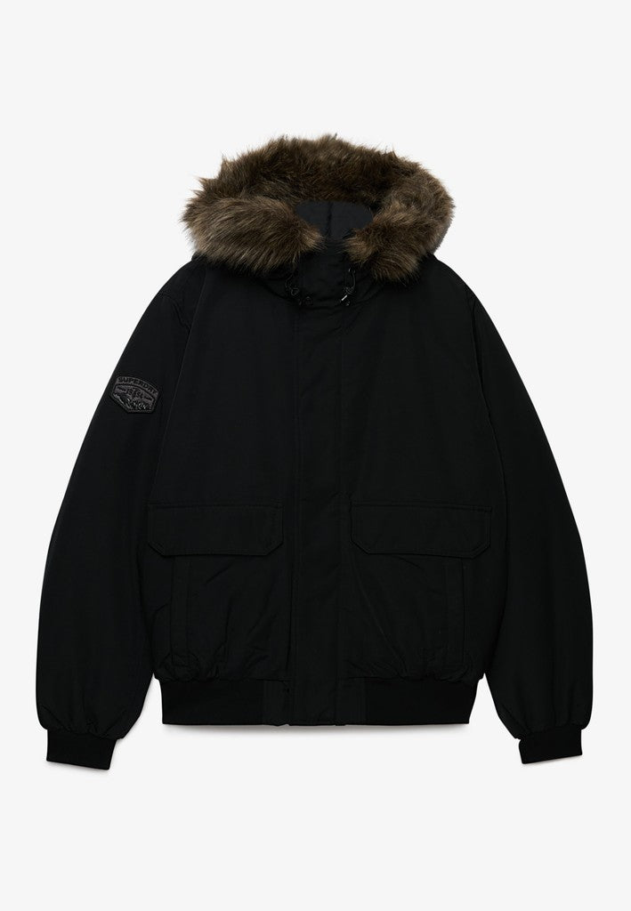 Superdry miesten toppatakki Everest Faux Fur Bomber Jacket, musta