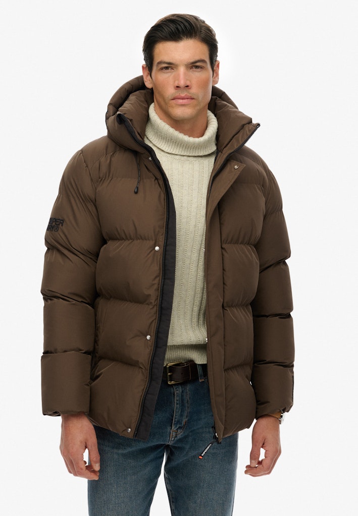 Superdry miesten toppatakki Hooded Mid Length Sports Puffer Jacket, Slate Brown
