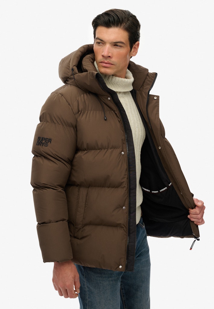 Superdry miesten toppatakki Hooded Mid Length Sports Puffer Jacket, Slate Brown