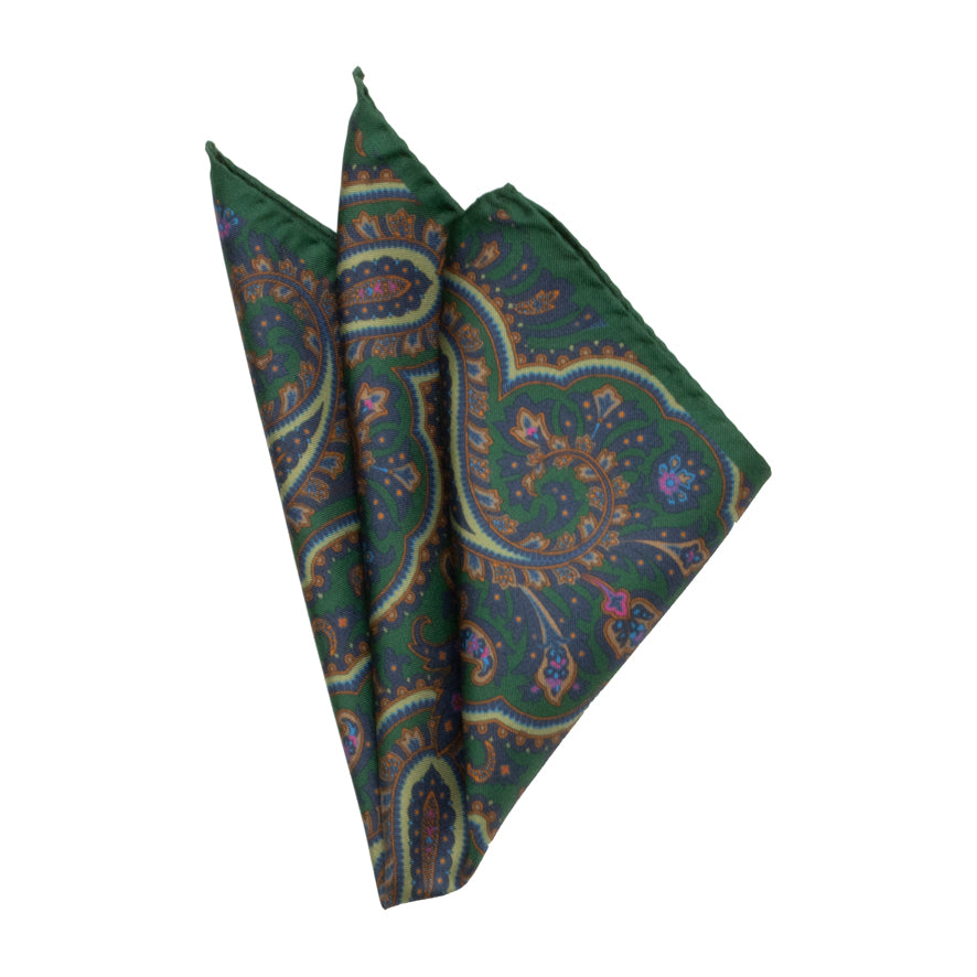 Matex silkkinen taskuliina Paisley, tummanvihreä