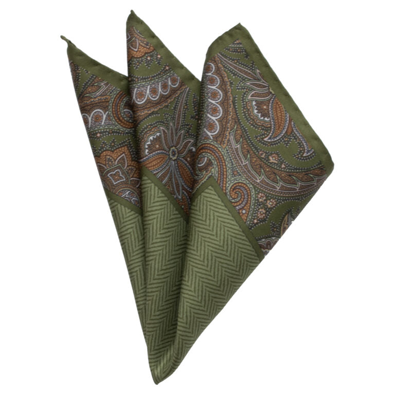 Matex Miesten asusteet Taskuliina vihreä kuosillinen silkki