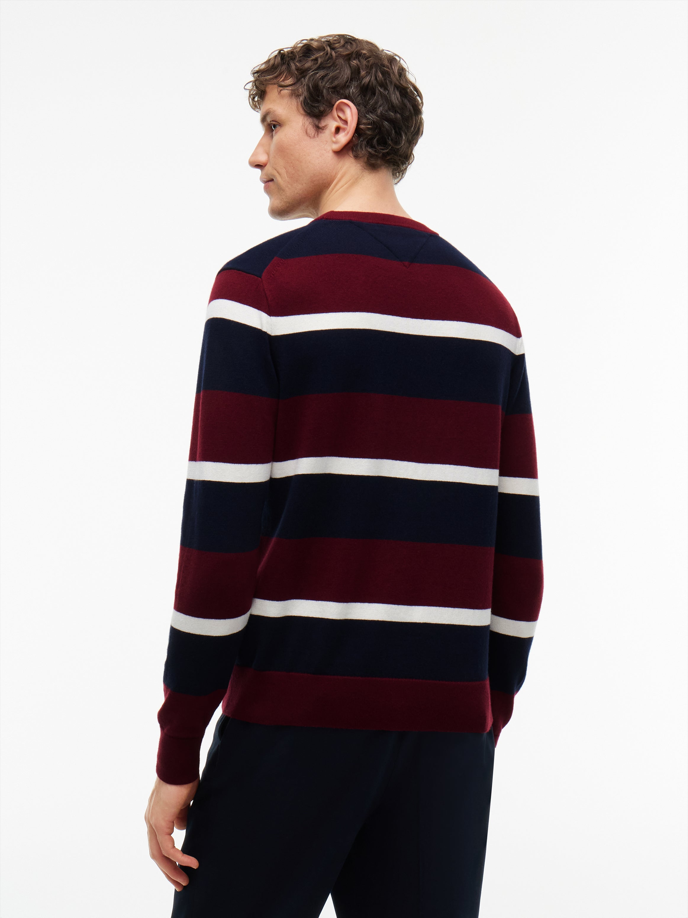 Tommy Hilfiger miesten neulepusero Crew Neck Jumper With Cashmere, viininpunainen raita
