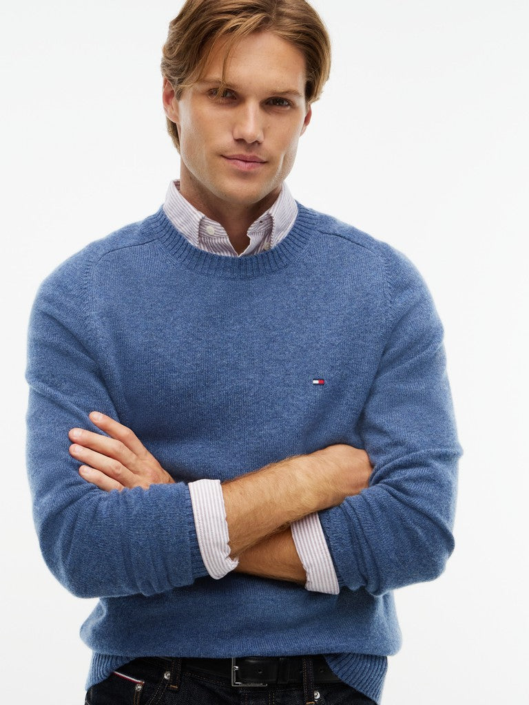 Tommy Hilfiger miesten neulepusero Lambswool Crew Neck, Aegean Sea Heather