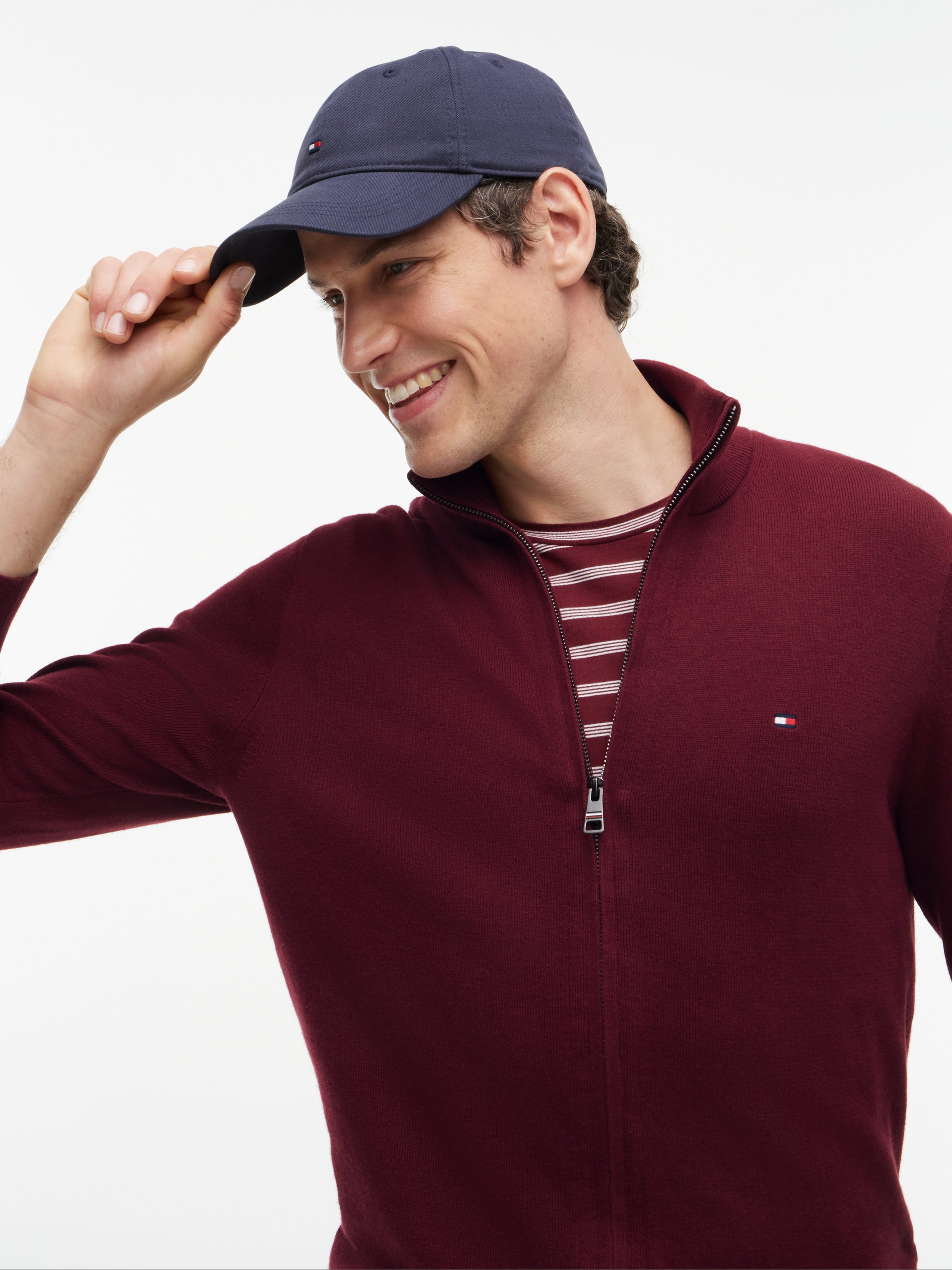 Tommy Hilfiger miesten neuletakki PIMA ORG CTN CASHMERE FULL ZIP, viininpunainen