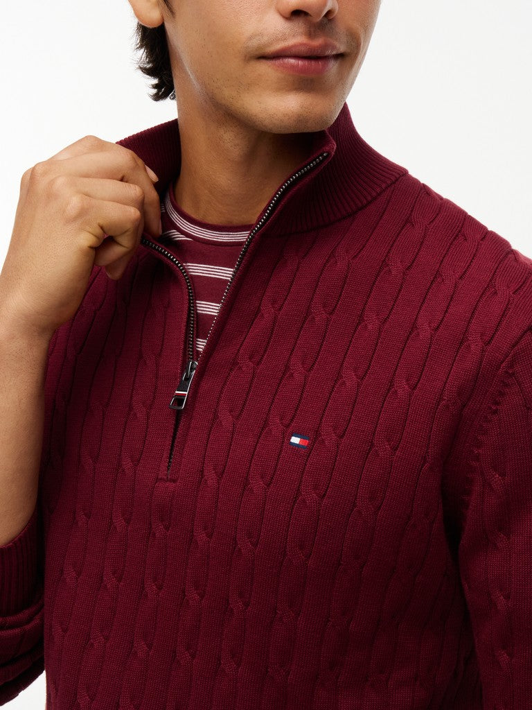 Tommy Hilfiger miesten neulepusero Classic Cotton Cable Zip Mock, viininpunainen