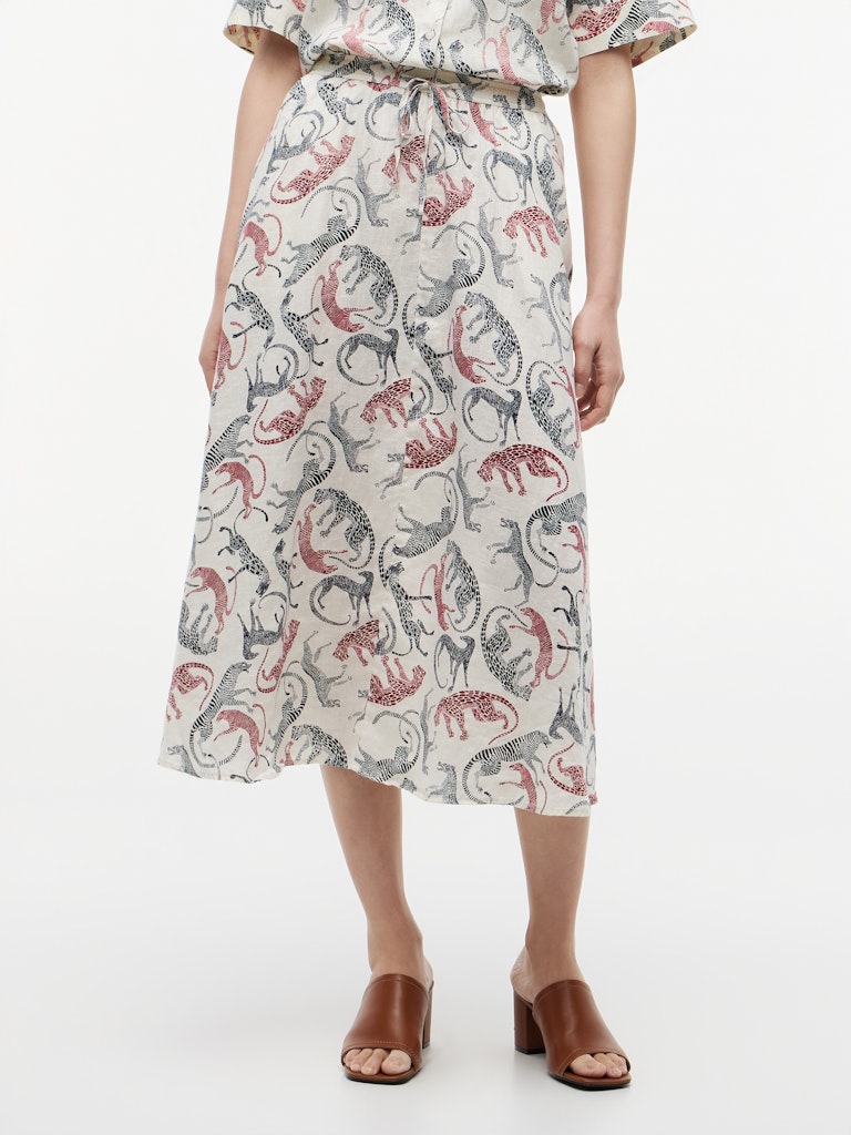Tommy Hilfiger hame ESS Linen Flare Midi Skirt, monivärinen kuosi