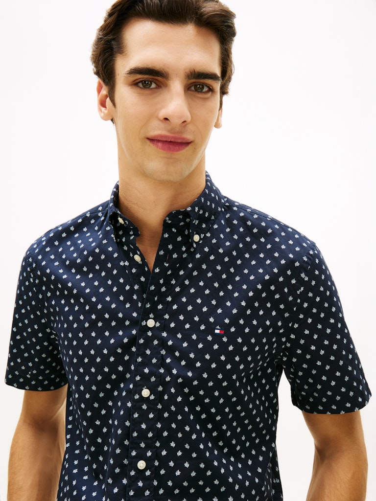 Tommy Hilfiger lyhythihainen kauluspaita Flex Poplin PRT RF BD S/S, sininen kuosi