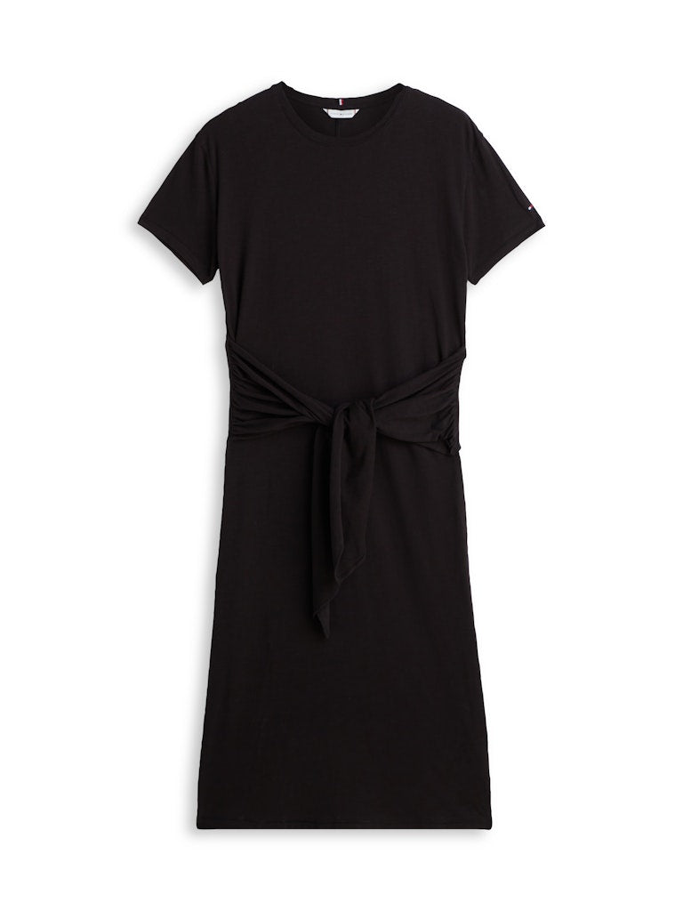 Tommy Hilfiger mekko Co Slub Knot Midi Dress, musta