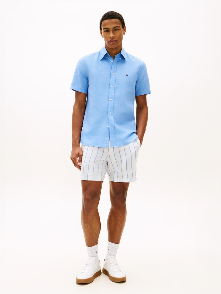 Tommy Hilfiger miesten lyhythihainen kauluspaita Linen Blend Solid SS, vaaleansininen
