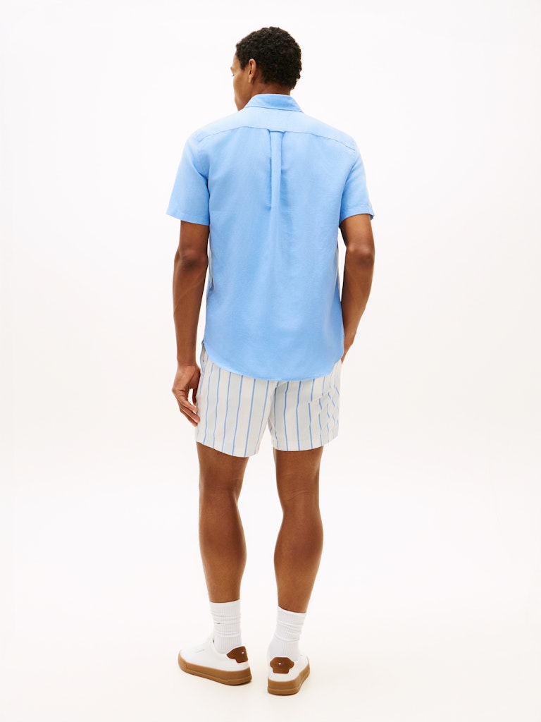 Tommy Hilfiger miesten lyhythihainen kauluspaita Linen Blend Solid SS, vaaleansininen