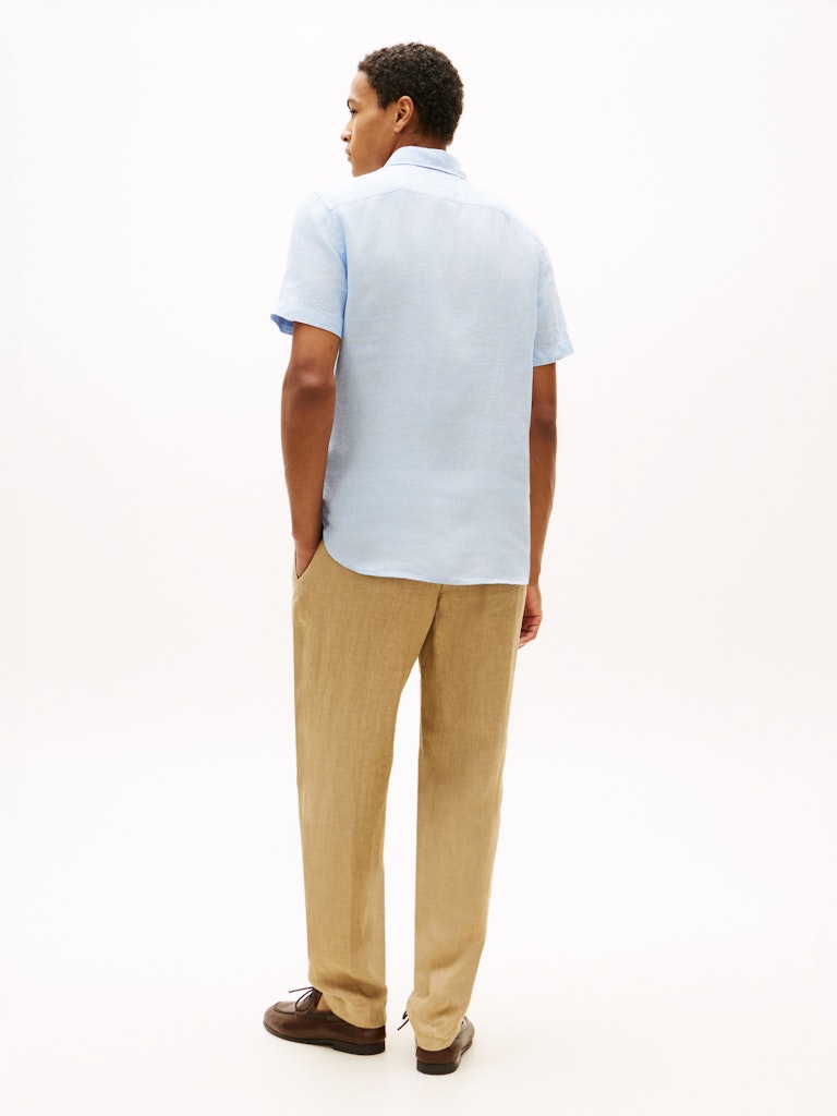 Tommy Hilfiger miesten kauluspaita Pigment Dyed Linen RF Shirt SS, vaaleansininen