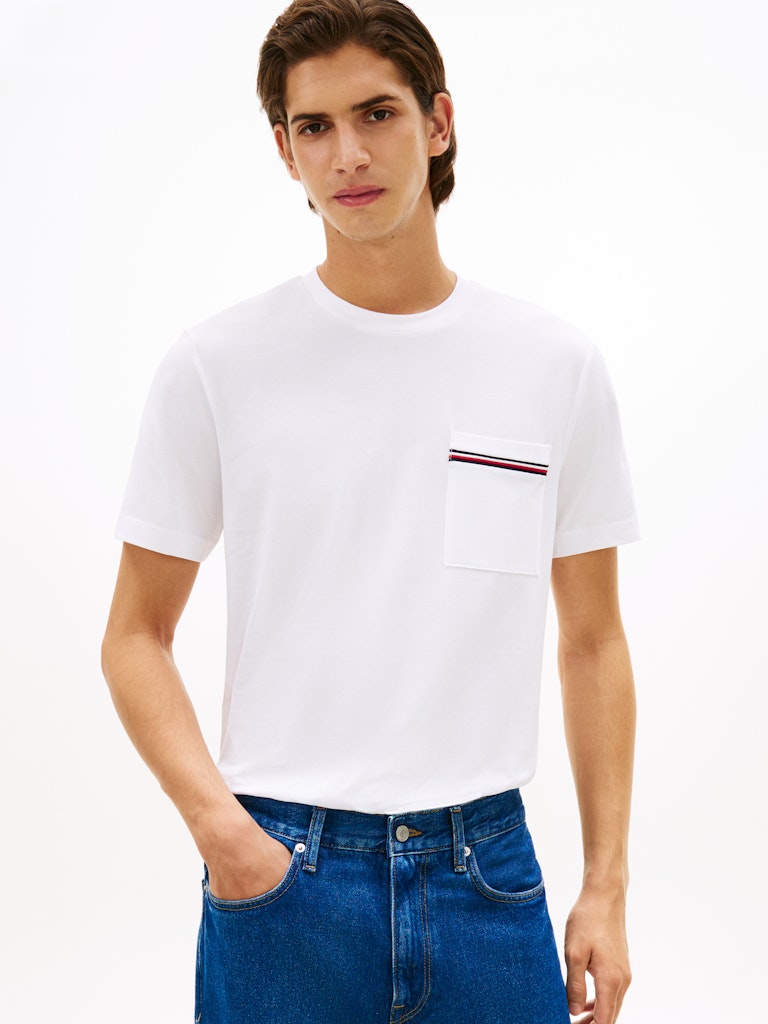 Tommy Hilfiger miesten t-paita Global Stripe Pique Pocket Tee, valkoinen