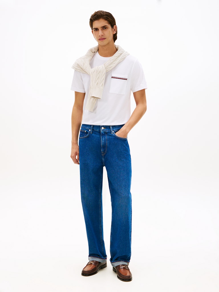 Tommy Hilfiger miesten t-paita Global Stripe Pique Pocket Tee, valkoinen